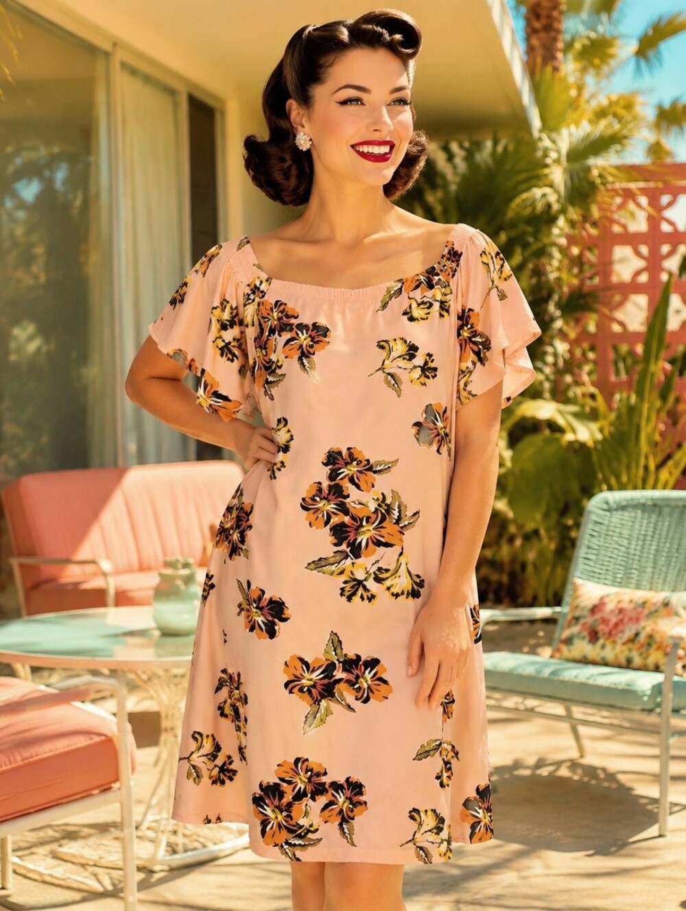 west loop Pink Floral Scoop-Neck Shift Dress